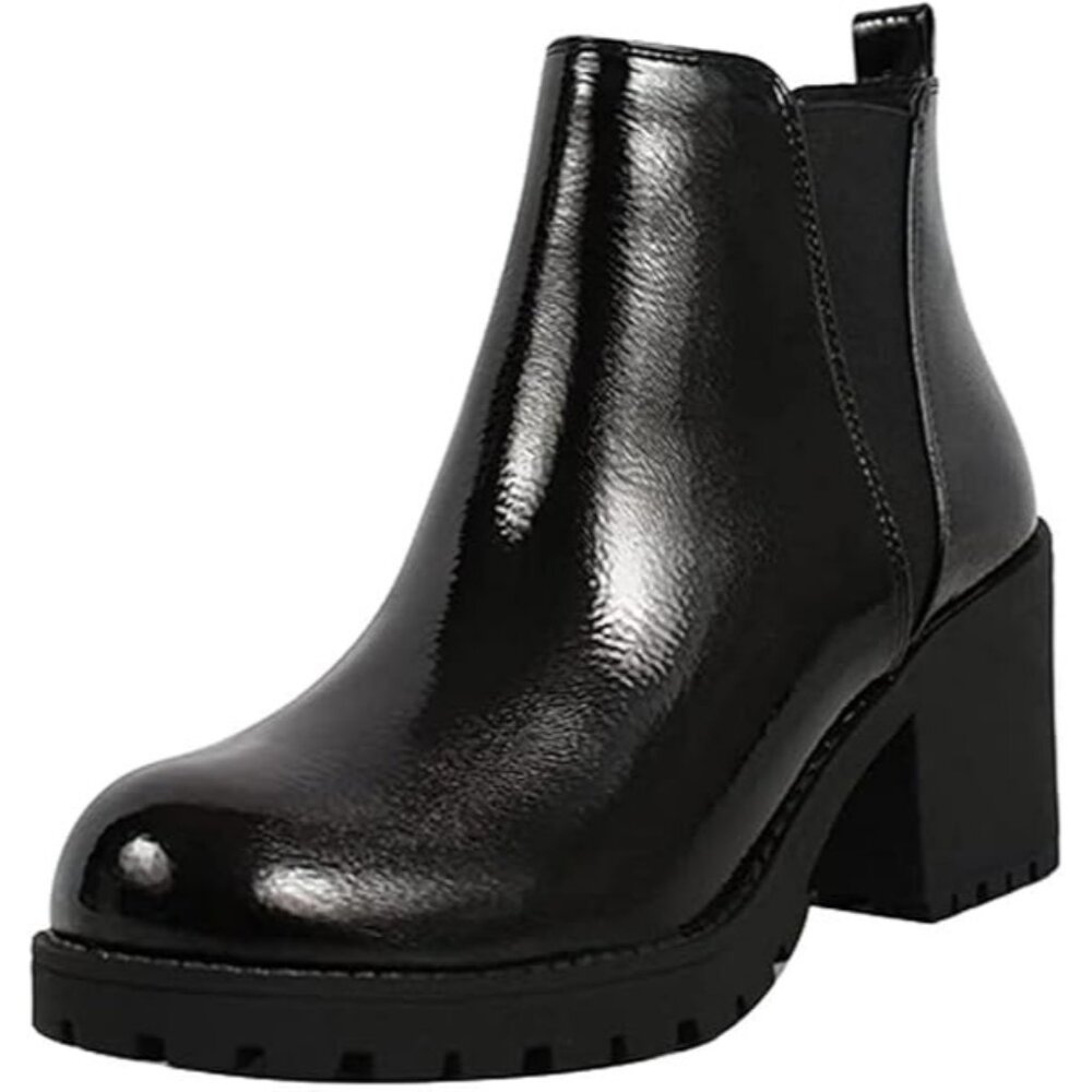 Soda Origami Size 9 Pull-On Boots Black Lug Sole Rubber Sole Rounded Toe